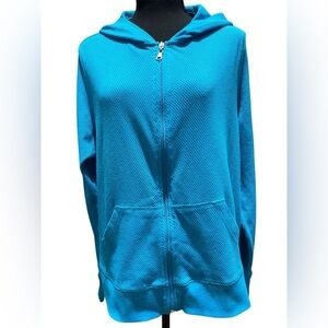 Exertek Teal Zip Up Hoodie Waffle Knit Lightweight Athleisure Jacket Size 2X